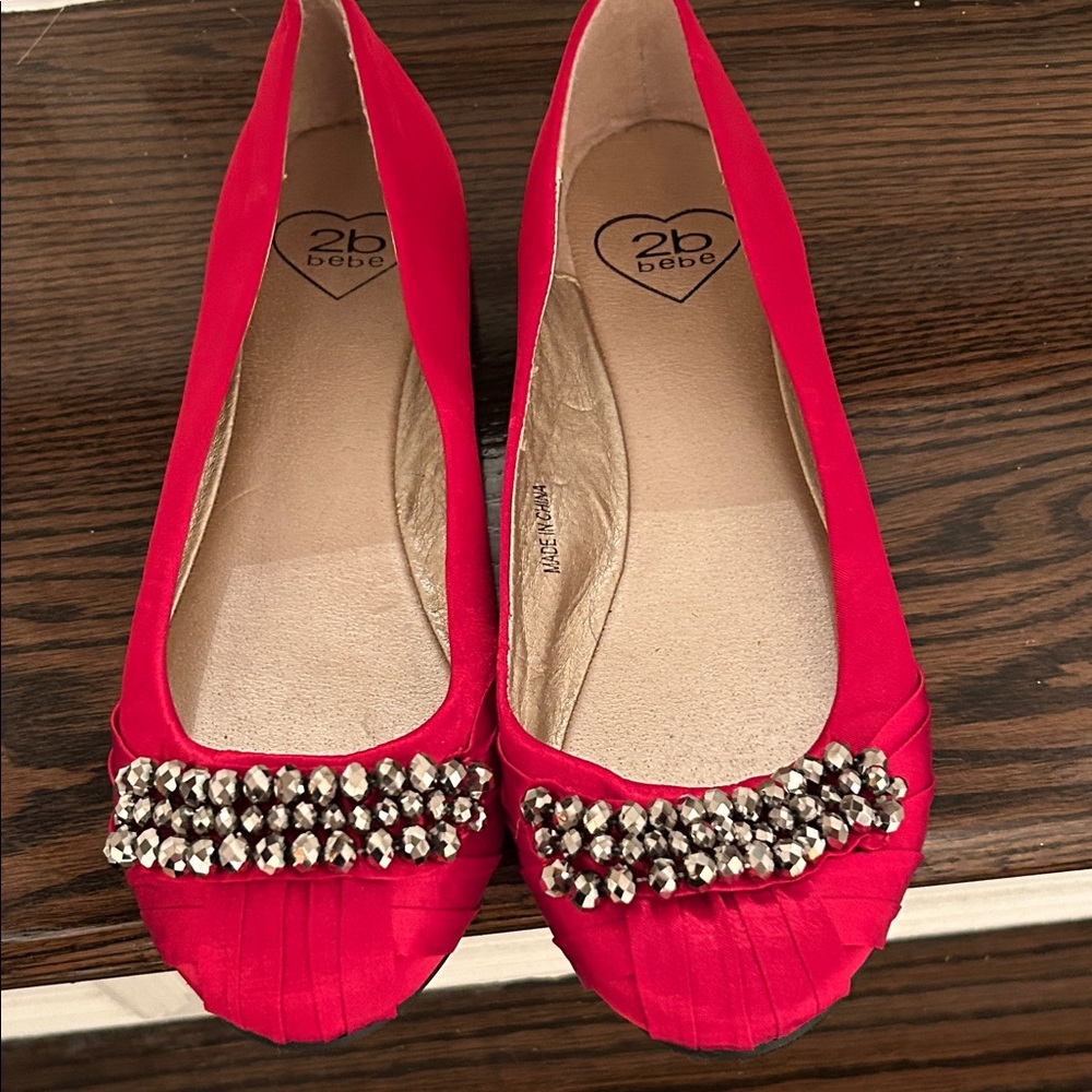 Bebe Vibrant Red Embellished Flats